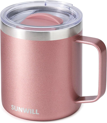 Travel Coffee Mug with Lid, Insulated Tumbler with Handle, 14 oz Stainless Steel Cup for Ice, Water, Tea, Cool Grey