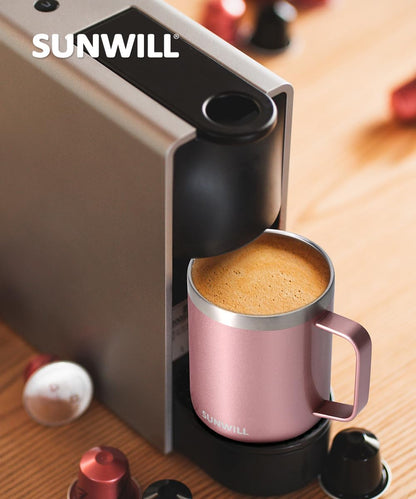 Travel Coffee Mug with Lid, Insulated Tumbler with Handle, 14 oz Stainless Steel Cup for Ice, Water, Tea, Cool Grey