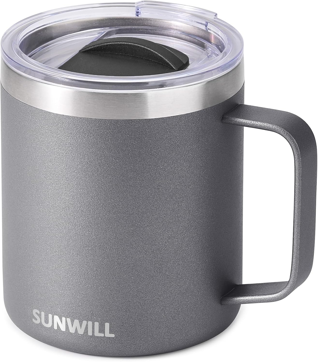 Travel Coffee Mug with Lid, Insulated Tumbler with Handle, 14 oz Stainless Steel Cup for Ice, Water, Tea, Cool Grey