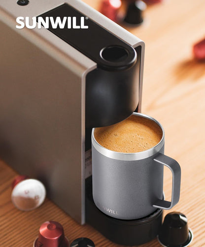 Travel Coffee Mug with Lid, Insulated Tumbler with Handle, 14 oz Stainless Steel Cup for Ice, Water, Tea, Cool Grey