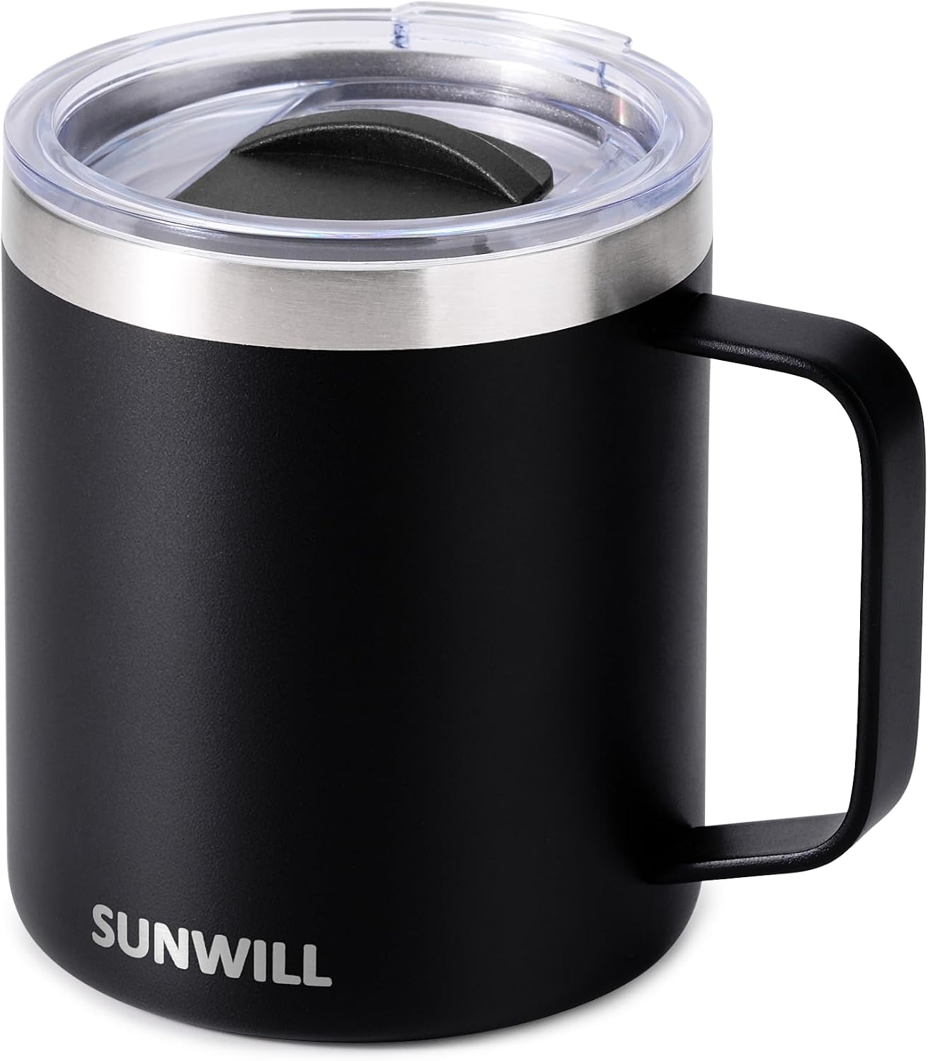 Travel Coffee Mug with Lid, Insulated Tumbler with Handle, 14 oz Stainless Steel Cup for Ice, Water, Tea, Cool Grey