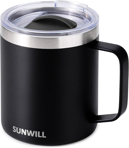 Travel Coffee Mug with Lid, Insulated Tumbler with Handle, 14 oz Stainless Steel Cup for Ice, Water, Tea, Cool Grey