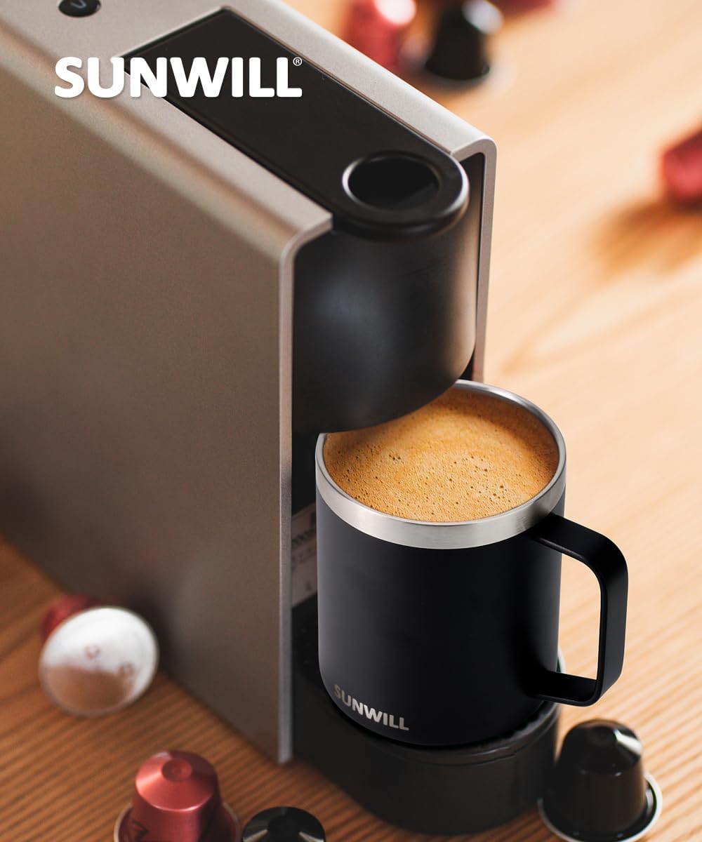 Travel Coffee Mug with Lid, Insulated Tumbler with Handle, 14 oz Stainless Steel Cup for Ice, Water, Tea, Cool Grey