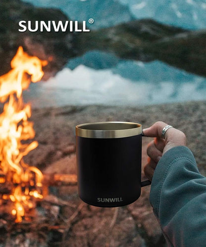 Travel Coffee Mug with Lid, Insulated Tumbler with Handle, 14 oz Stainless Steel Cup for Ice, Water, Tea, Cool Grey