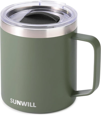 Travel Coffee Mug with Lid, Insulated Tumbler with Handle, 14 oz Stainless Steel Cup for Ice, Water, Tea, Cool Grey