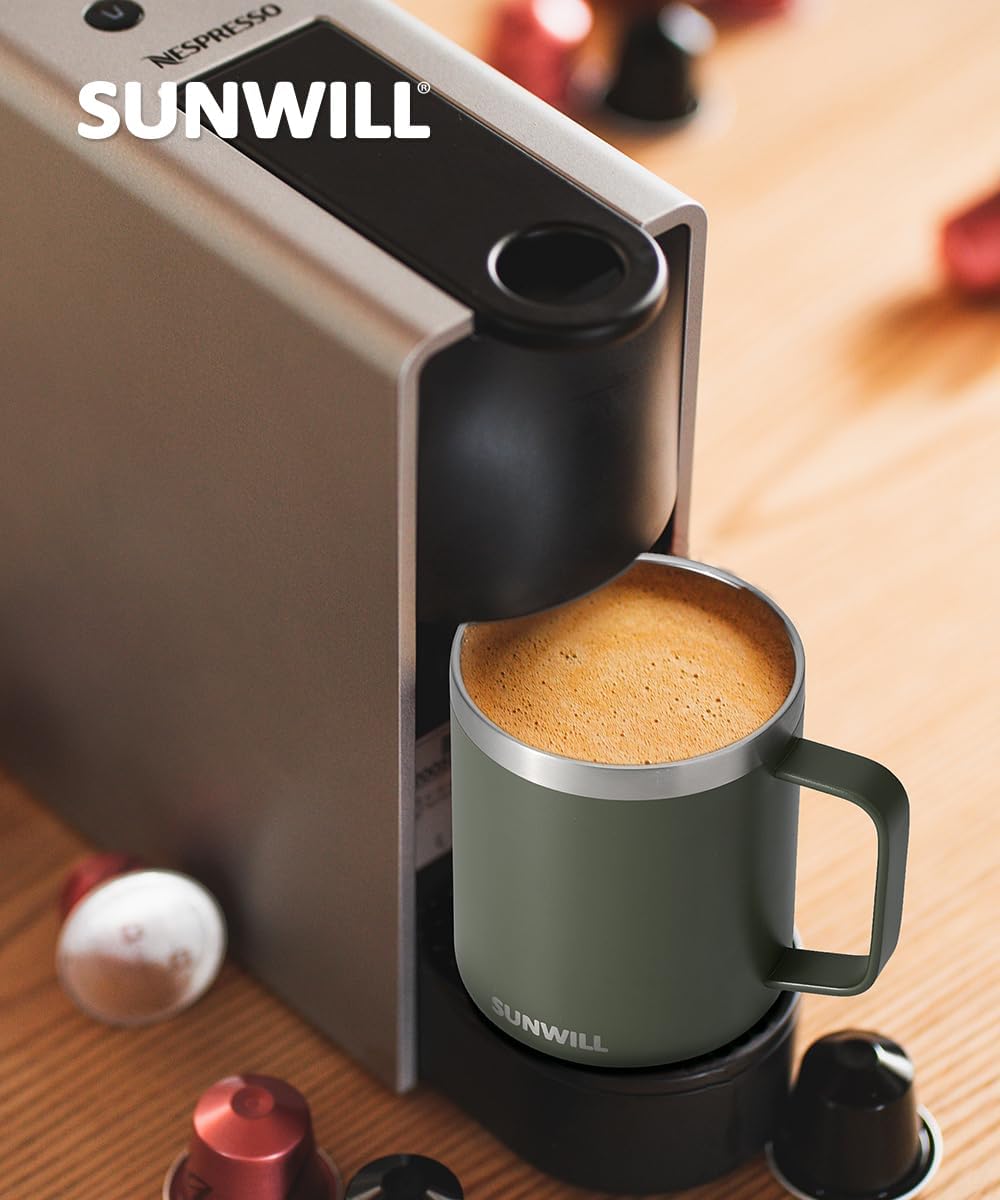 Travel Coffee Mug with Lid, Insulated Tumbler with Handle, 14 oz Stainless Steel Cup for Ice, Water, Tea, Cool Grey