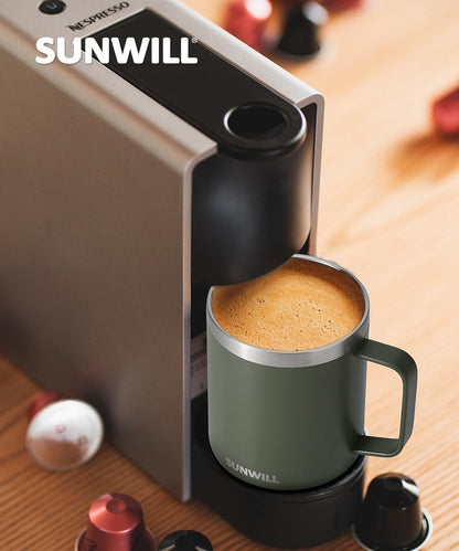 Travel Coffee Mug with Lid, Insulated Tumbler with Handle, 14 oz Stainless Steel Cup for Ice, Water, Tea, Cool Grey