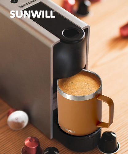 Travel Coffee Mug with Lid, Insulated Tumbler with Handle, 14 oz Stainless Steel Cup for Ice, Water, Tea, Cool Grey