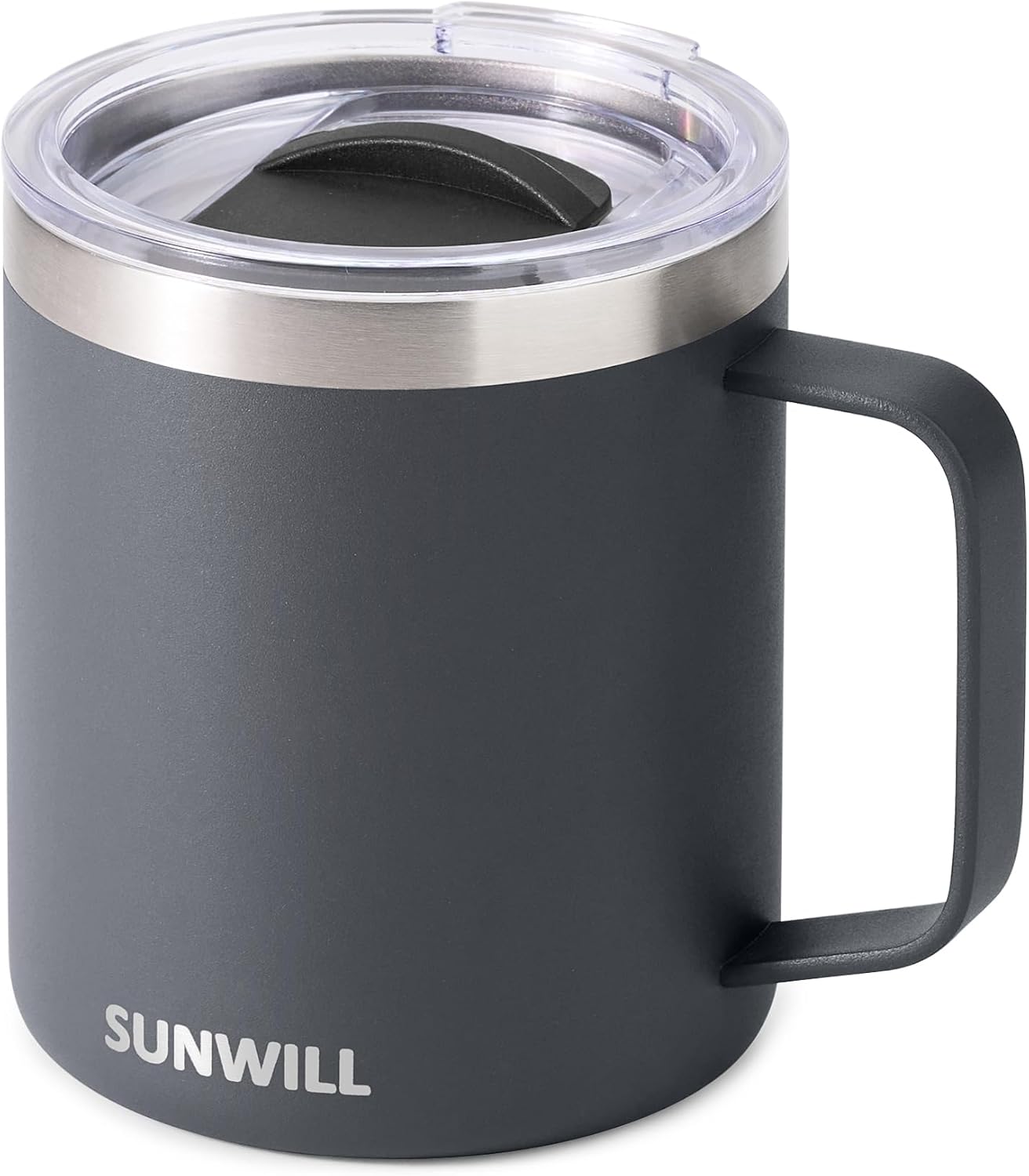 Travel Coffee Mug with Lid, Insulated Tumbler with Handle, 14 oz Stainless Steel Cup for Ice, Water, Tea, Cool Grey