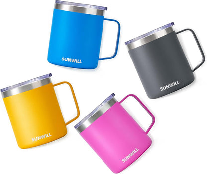 Travel Coffee Mug with Lid, Insulated Tumbler with Handle, 14 oz Stainless Steel Cup for Ice, Water, Tea, Cool Grey