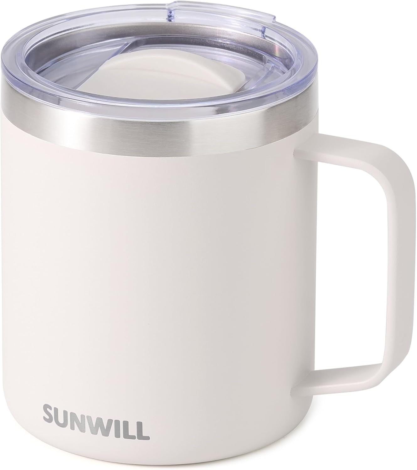 Travel Coffee Mug with Lid, Insulated Tumbler with Handle, 14 oz Stainless Steel Cup for Ice, Water, Tea, Cool Grey