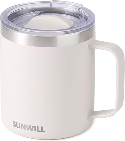 Travel Coffee Mug with Lid, Insulated Tumbler with Handle, 14 oz Stainless Steel Cup for Ice, Water, Tea, Cool Grey