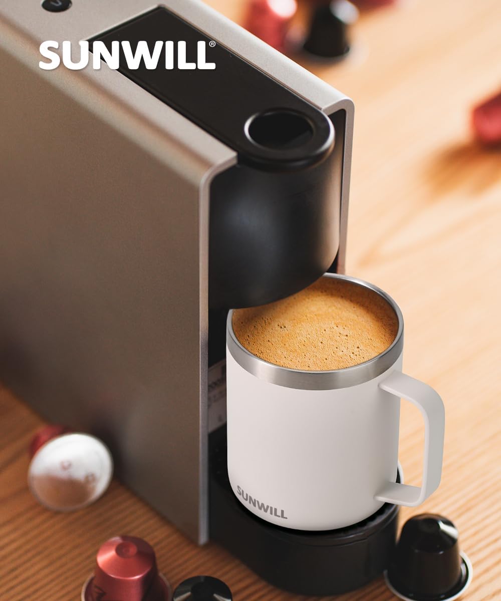 Travel Coffee Mug with Lid, Insulated Tumbler with Handle, 14 oz Stainless Steel Cup for Ice, Water, Tea, Cool Grey