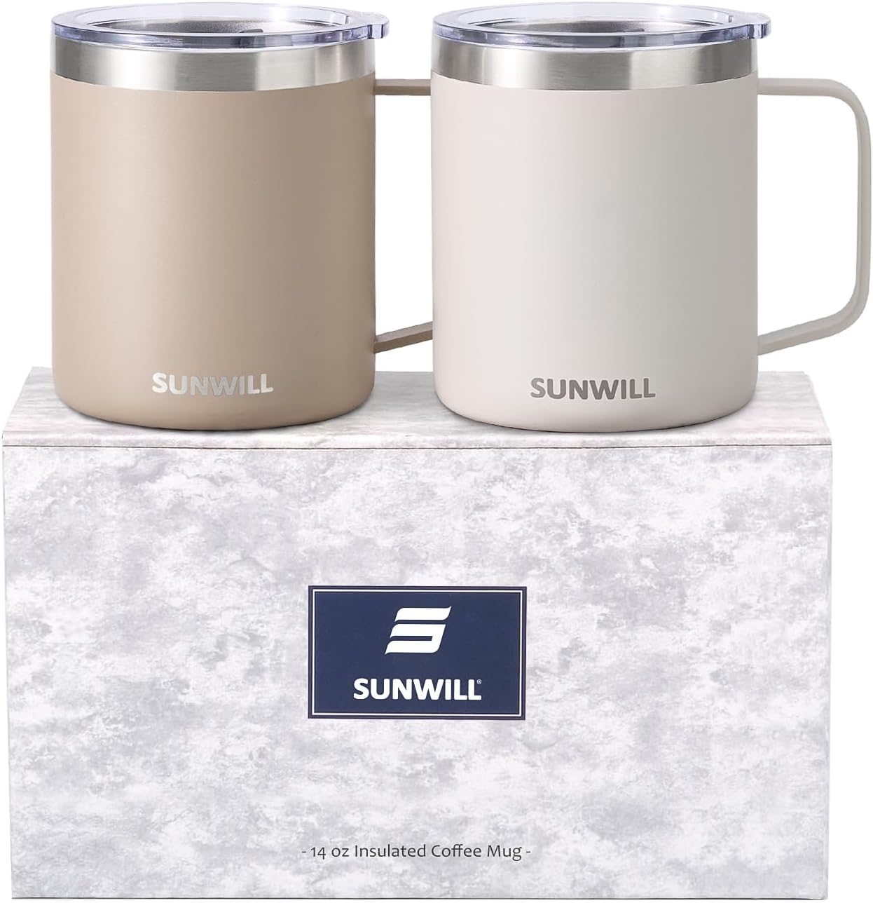 Travel Coffee Mug with Lid, Insulated Tumbler with Handle, 14 oz Stainless Steel Cup for Ice, Water, Tea, Cool Grey