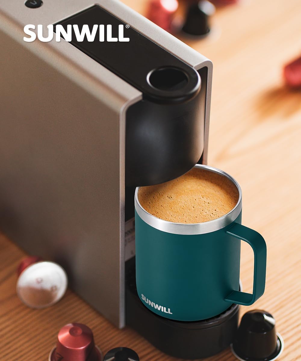 Travel Coffee Mug with Lid, Insulated Tumbler with Handle, 14 oz Stainless Steel Cup for Ice, Water, Tea, Cool Grey