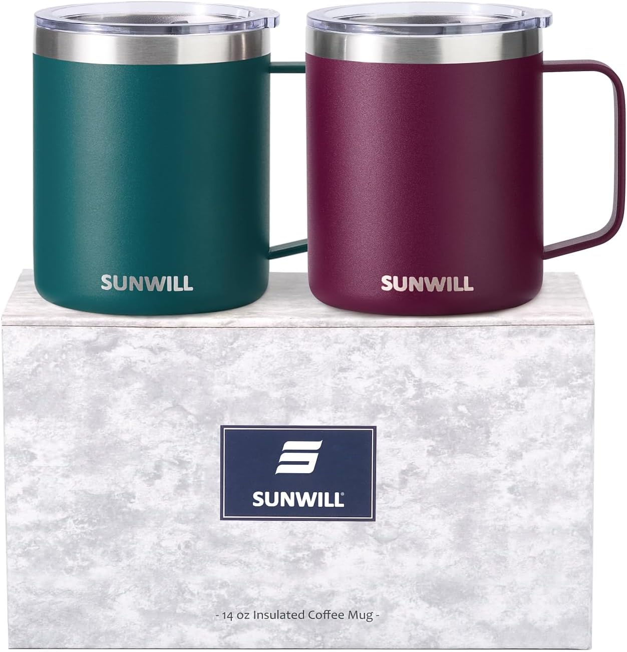 Travel Coffee Mug with Lid, Insulated Tumbler with Handle, 14 oz Stainless Steel Cup for Ice, Water, Tea, Cool Grey