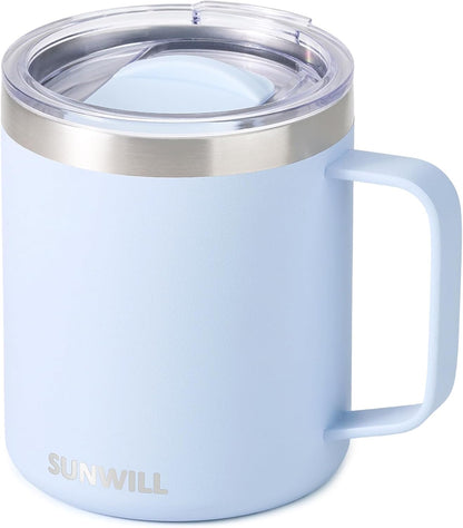 Travel Coffee Mug with Lid, Insulated Tumbler with Handle, 14 oz Stainless Steel Cup for Ice, Water, Tea, Cool Grey