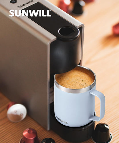 Travel Coffee Mug with Lid, Insulated Tumbler with Handle, 14 oz Stainless Steel Cup for Ice, Water, Tea, Cool Grey