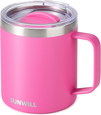 Travel Coffee Mug with Lid, Insulated Tumbler with Handle, 14 oz Stainless Steel Cup for Ice, Water, Tea, Cool Grey