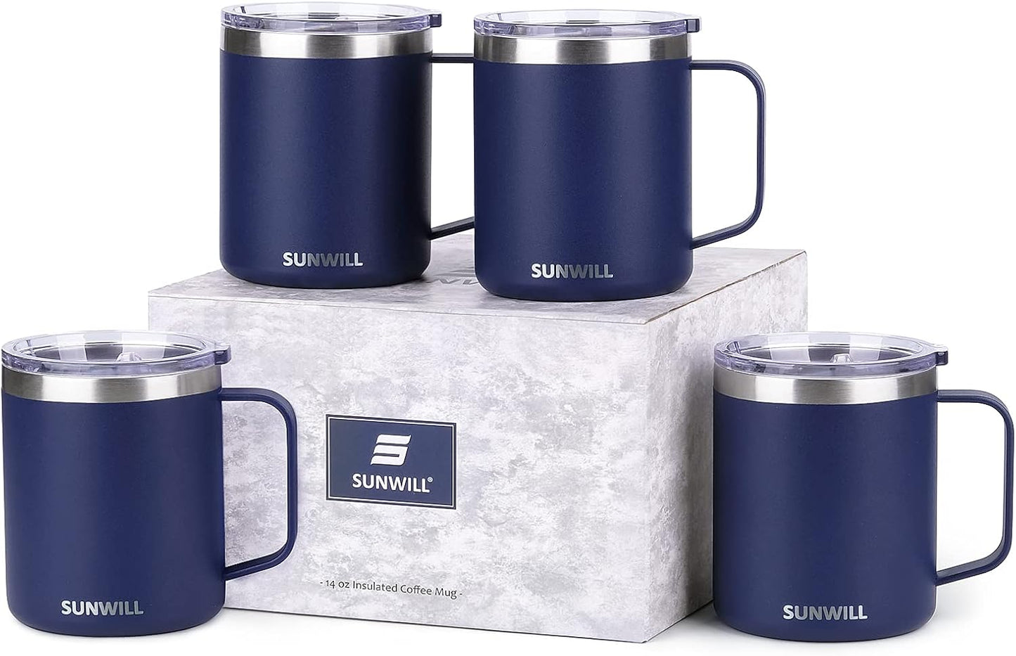 Travel Coffee Mug with Lid, Insulated Tumbler with Handle, 14 oz Stainless Steel Cup for Ice, Water, Tea, Cool Grey