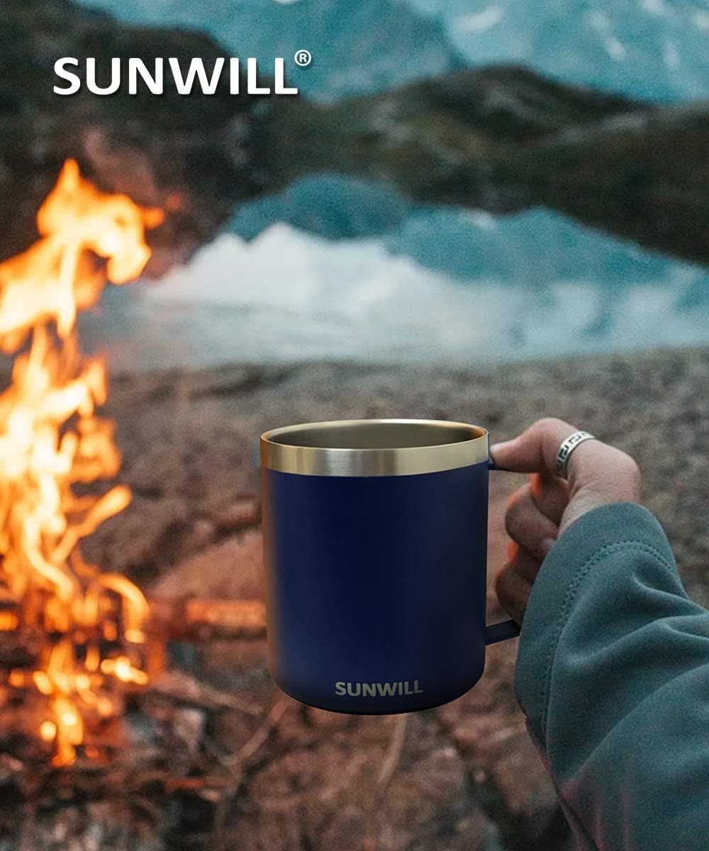 Travel Coffee Mug with Lid, Insulated Tumbler with Handle, 14 oz Stainless Steel Cup for Ice, Water, Tea, Cool Grey