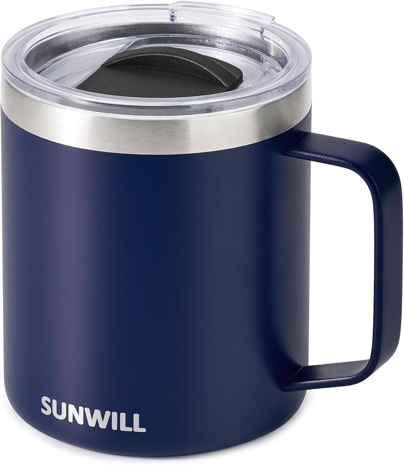 Travel Coffee Mug with Lid, Insulated Tumbler with Handle, 14 oz Stainless Steel Cup for Ice, Water, Tea, Cool Grey