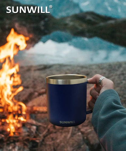 Travel Coffee Mug with Lid, Insulated Tumbler with Handle, 14 oz Stainless Steel Cup for Ice, Water, Tea, Cool Grey