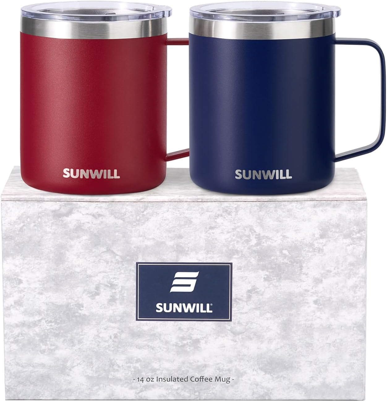 Travel Coffee Mug with Lid, Insulated Tumbler with Handle, 14 oz Stainless Steel Cup for Ice, Water, Tea, Cool Grey
