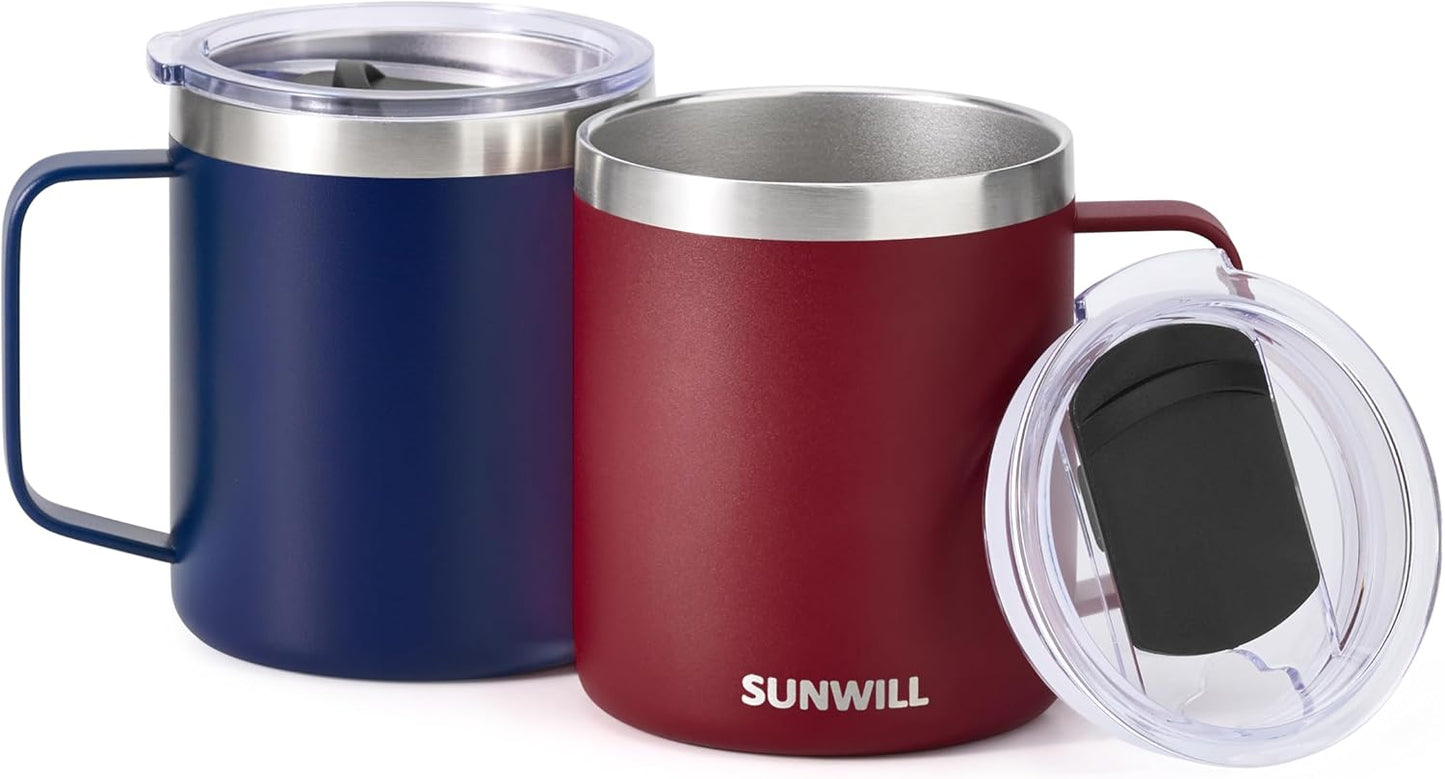 Travel Coffee Mug with Lid, Insulated Tumbler with Handle, 14 oz Stainless Steel Cup for Ice, Water, Tea, Cool Grey