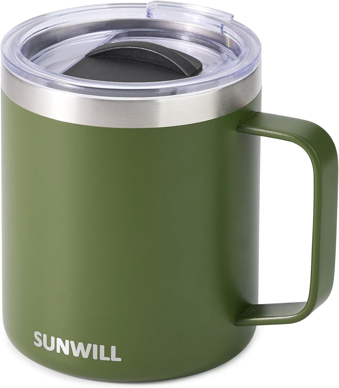 Travel Coffee Mug with Lid, Insulated Tumbler with Handle, 14 oz Stainless Steel Cup for Ice, Water, Tea, Cool Grey