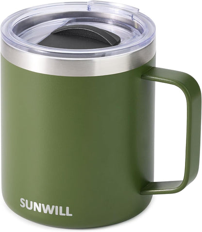Travel Coffee Mug with Lid, Insulated Tumbler with Handle, 14 oz Stainless Steel Cup for Ice, Water, Tea, Cool Grey