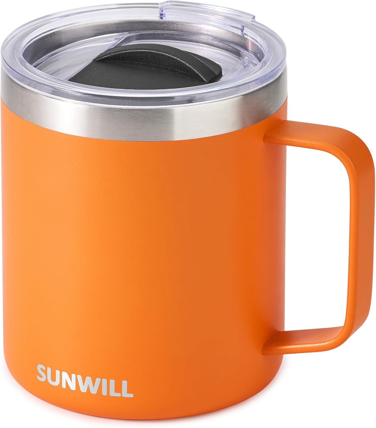 Travel Coffee Mug with Lid, Insulated Tumbler with Handle, 14 oz Stainless Steel Cup for Ice, Water, Tea, Cool Grey