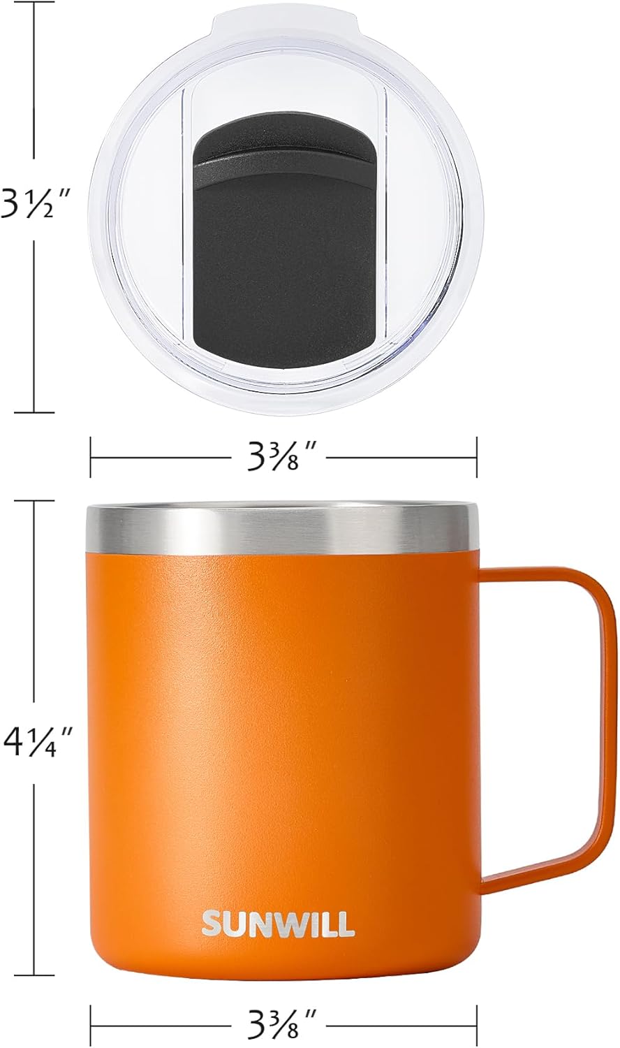 Travel Coffee Mug with Lid, Insulated Tumbler with Handle, 14 oz Stainless Steel Cup for Ice, Water, Tea, Cool Grey