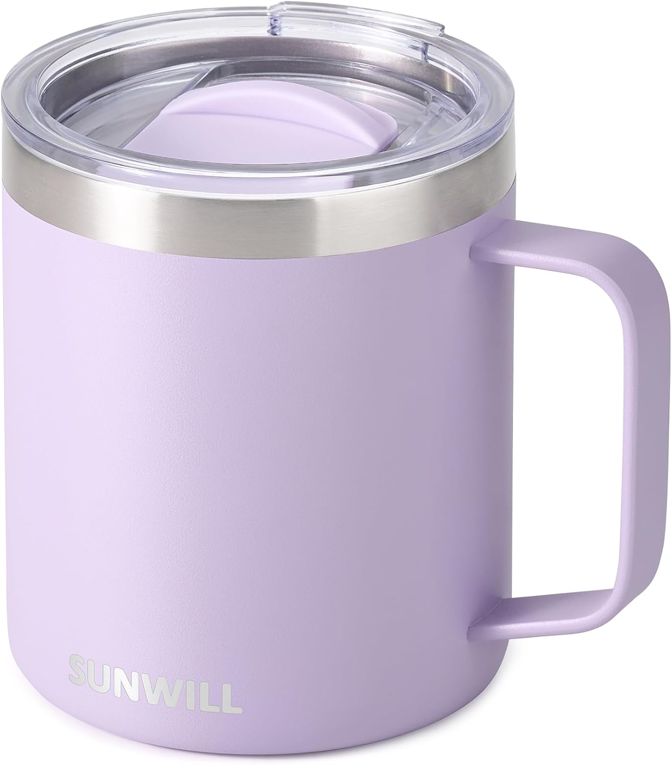 Travel Coffee Mug with Lid, Insulated Tumbler with Handle, 14 oz Stainless Steel Cup for Ice, Water, Tea, Cool Grey