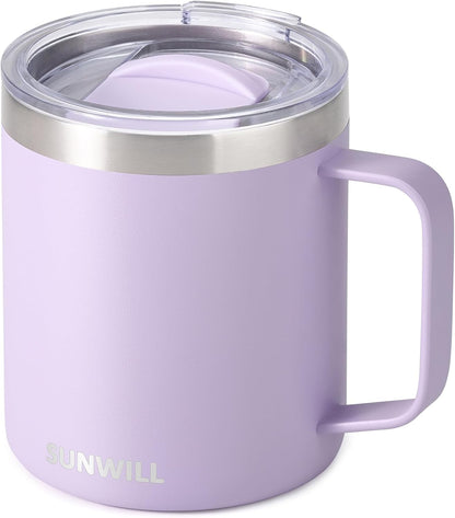 Travel Coffee Mug with Lid, Insulated Tumbler with Handle, 14 oz Stainless Steel Cup for Ice, Water, Tea, Cool Grey