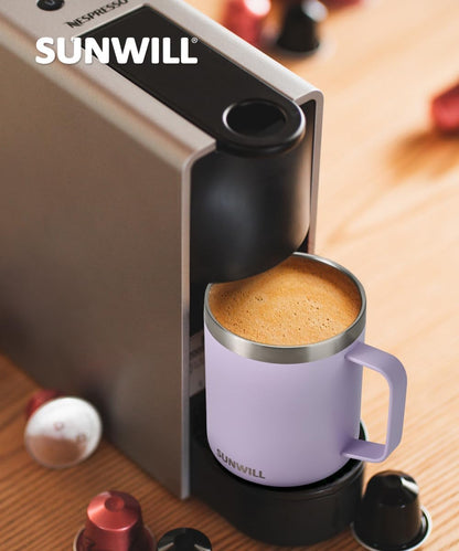 Travel Coffee Mug with Lid, Insulated Tumbler with Handle, 14 oz Stainless Steel Cup for Ice, Water, Tea, Cool Grey