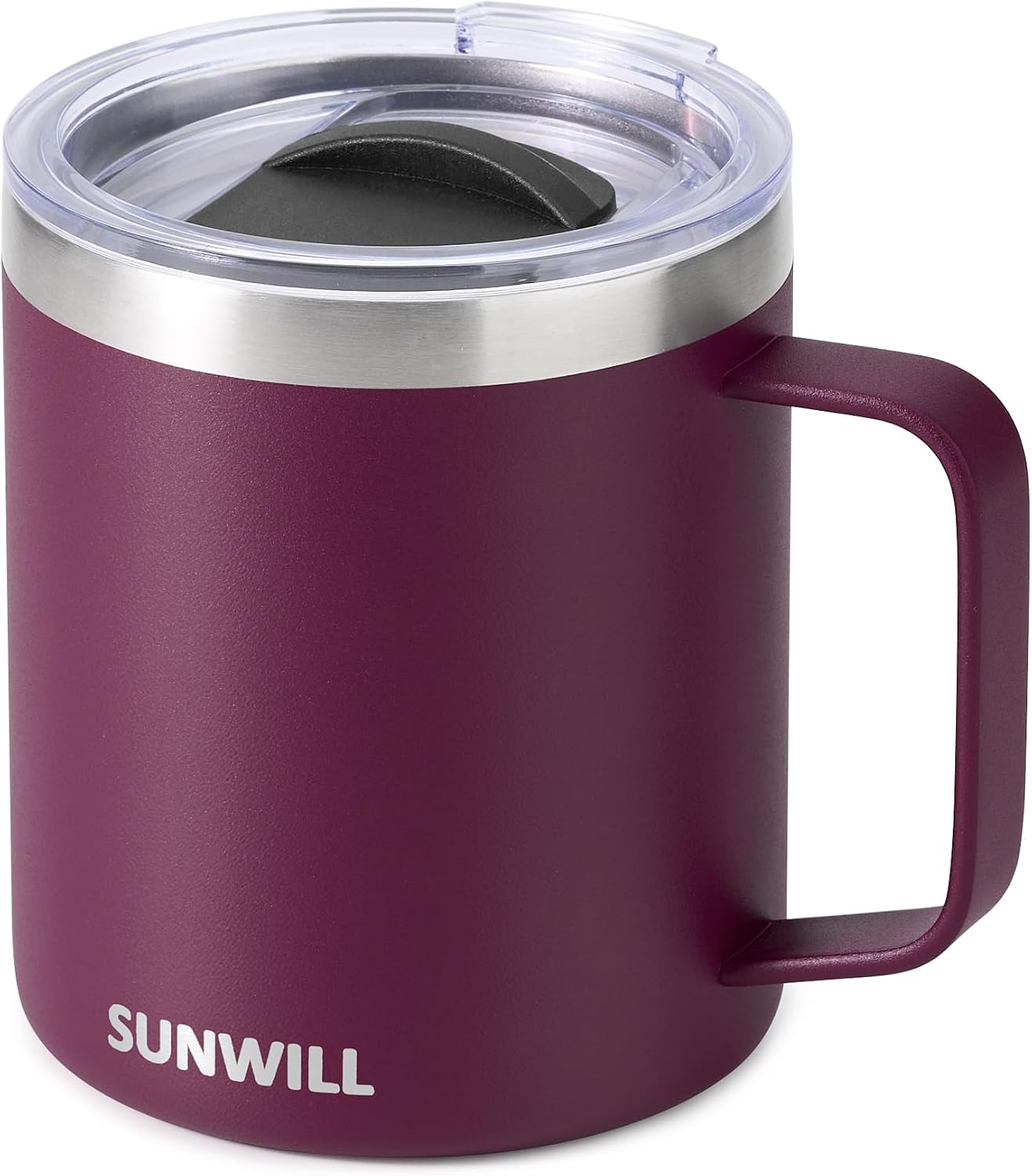 Travel Coffee Mug with Lid, Insulated Tumbler with Handle, 14 oz Stainless Steel Cup for Ice, Water, Tea, Cool Grey