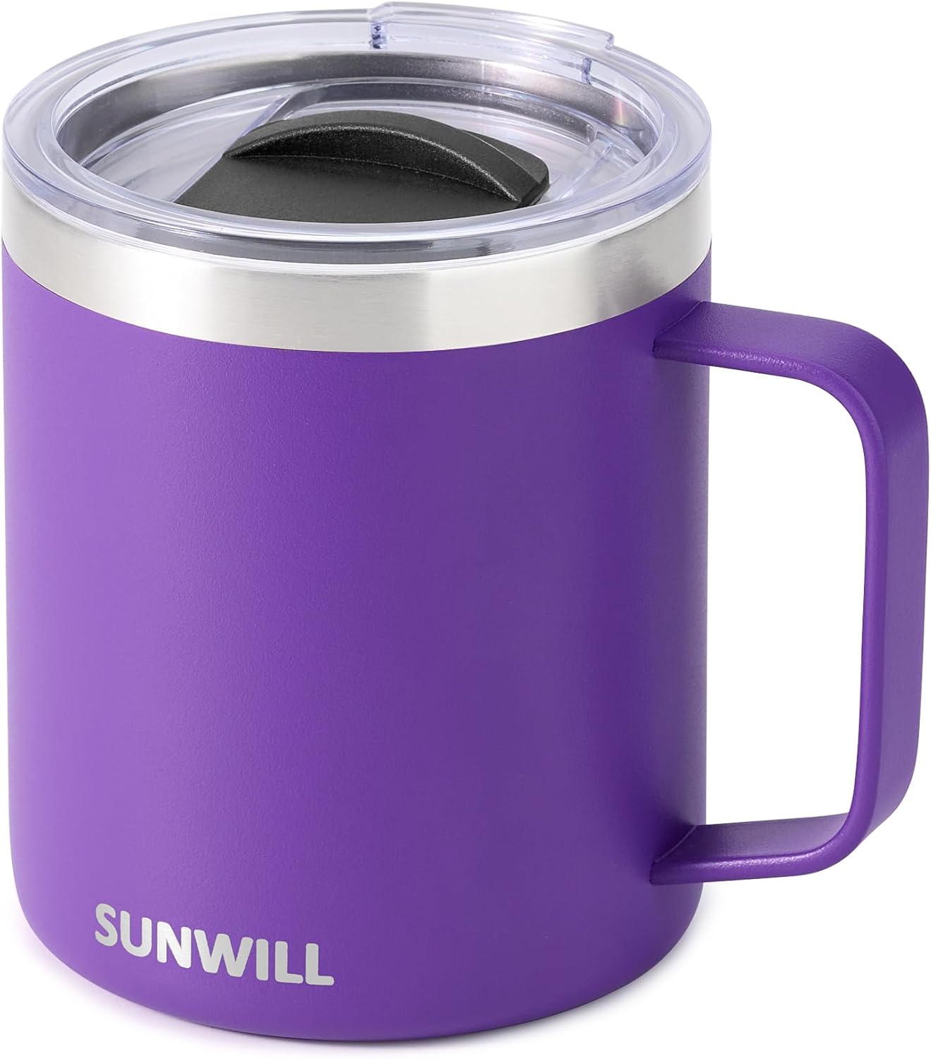 Travel Coffee Mug with Lid, Insulated Tumbler with Handle, 14 oz Stainless Steel Cup for Ice, Water, Tea, Cool Grey
