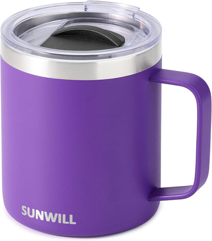 Travel Coffee Mug with Lid, Insulated Tumbler with Handle, 14 oz Stainless Steel Cup for Ice, Water, Tea, Cool Grey