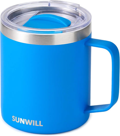 Travel Coffee Mug with Lid, Insulated Tumbler with Handle, 14 oz Stainless Steel Cup for Ice, Water, Tea, Cool Grey