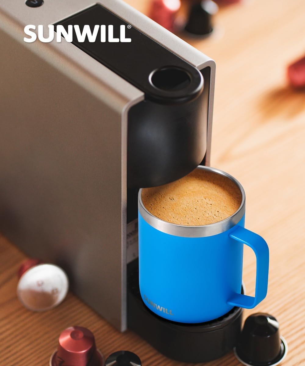 Travel Coffee Mug with Lid, Insulated Tumbler with Handle, 14 oz Stainless Steel Cup for Ice, Water, Tea, Cool Grey