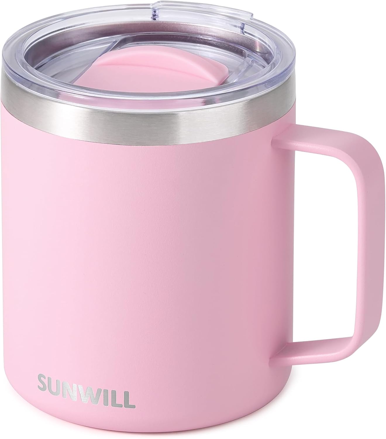 Travel Coffee Mug with Lid, Insulated Tumbler with Handle, 14 oz Stainless Steel Cup for Ice, Water, Tea, Cool Grey