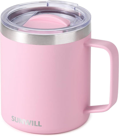 Travel Coffee Mug with Lid, Insulated Tumbler with Handle, 14 oz Stainless Steel Cup for Ice, Water, Tea, Cool Grey