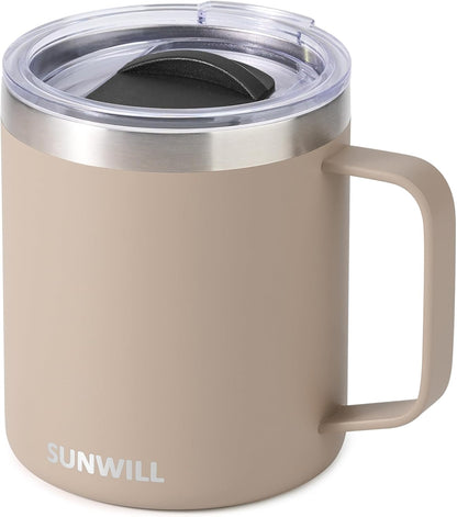 Travel Coffee Mug with Lid, Insulated Tumbler with Handle, 14 oz Stainless Steel Cup for Ice, Water, Tea, Cool Grey