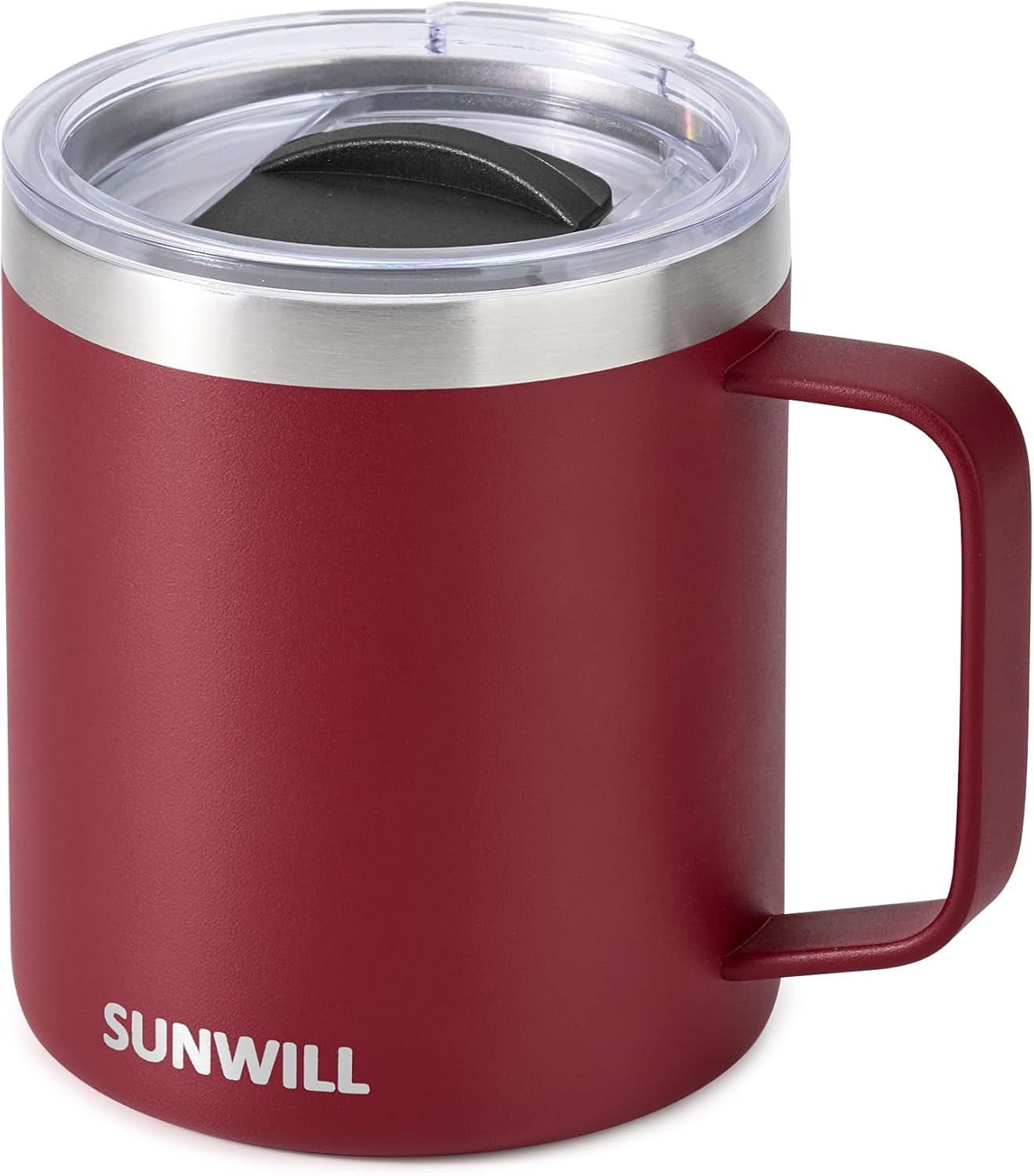 Travel Coffee Mug with Lid, Insulated Tumbler with Handle, 14 oz Stainless Steel Cup for Ice, Water, Tea, Cool Grey