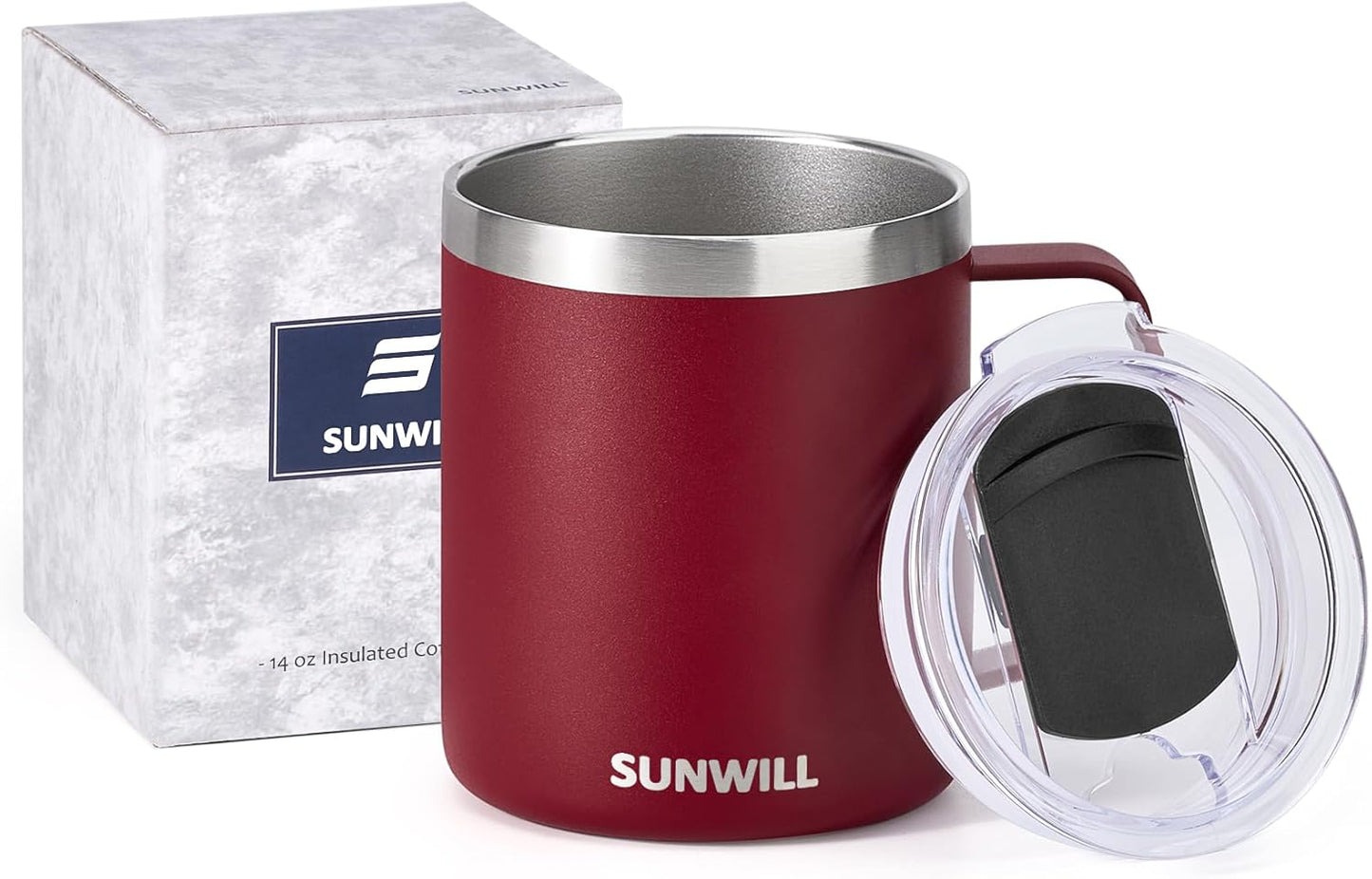 Travel Coffee Mug with Lid, Insulated Tumbler with Handle, 14 oz Stainless Steel Cup for Ice, Water, Tea, Cool Grey