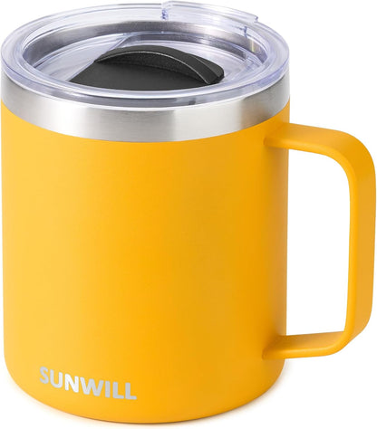 Travel Coffee Mug with Lid, Insulated Tumbler with Handle, 14 oz Stainless Steel Cup for Ice, Water, Tea, Cool Grey