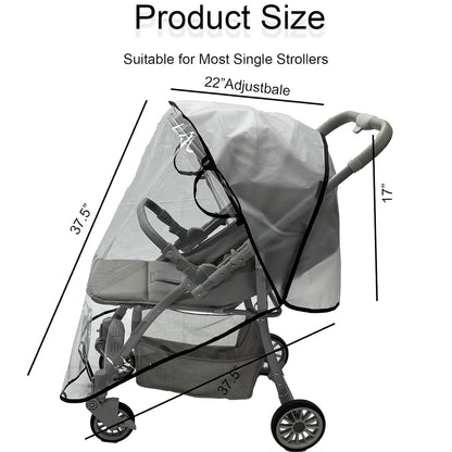 Stroller Rain Cover,Universal Baby Travel Weather -Food Grade EVA & Frosted PVC with Breathable Ventilation Mesh Clear Visibility for Most Single Strollers