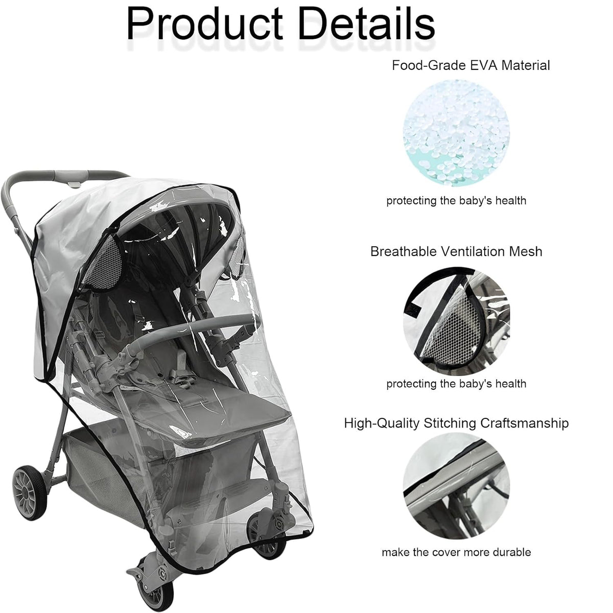 Stroller Rain Cover,Universal Baby Travel Weather -Food Grade EVA & Frosted PVC with Breathable Ventilation Mesh Clear Visibility for Most Single Strollers