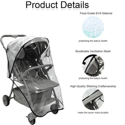 Stroller Rain Cover,Universal Baby Travel Weather -Food Grade EVA & Frosted PVC with Breathable Ventilation Mesh Clear Visibility for Most Single Strollers